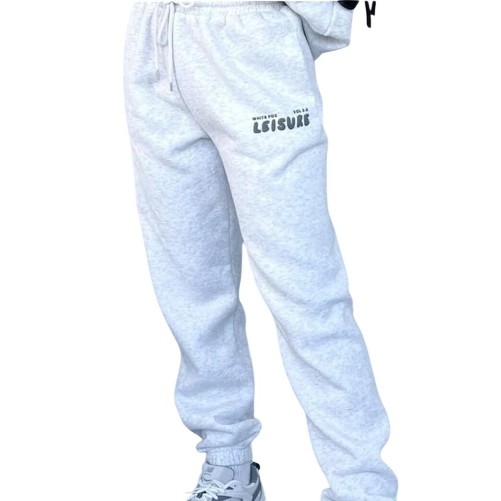 White Fox Grey Fleece Sweatpants Joggers Logo Graphic Size M